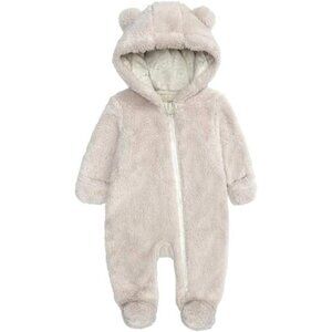 Newborn Baby Snowsuit Fleece Lined Onesie Outfits Warm Hooded Romper for Infant